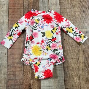 Old Navy Baby Girls Floral Long Sleeve Rash Guard Swimsuit 3-6M Swim Flowers